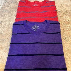 2 Old Navy Classic Striped Crew T-Shirts Size Small Purple & Coral
